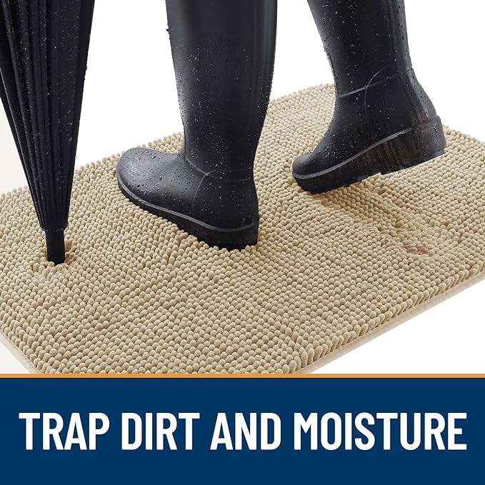 OLANLY Dog Door Mat for Muddy Paws 45x27, Absorbs Moisture and Dirt, Absorbent Non-Slip Washable Doormat, Quick Dry Chenille Mud Mat for Dogs, Entry Indoor Entryway Carpet for Inside Floor, Beige