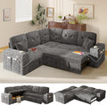 Modular Sectional Sleeper Sofa with Pull Out Bed, L Shaped 5 Seat Sectional Couches for Living Room, 84 Inch Sofa Bed with Adjustable Backrest | Hidden Storage | Wide Armrest | Grey