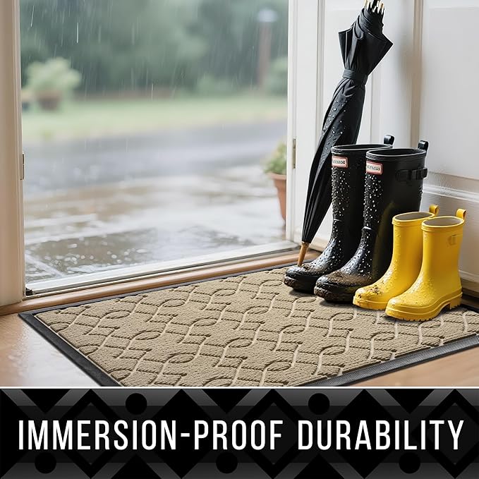 Yimobra Large Door Mat 47x24, All-Season Waterproof Doormat Outdoor Entrance, Heavy Duty Non-Slip Outside Door Mat for Garage Patio Proch Entryway Indoor, Easy Clean, Light Beige
