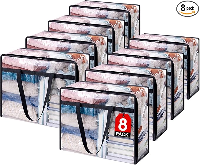 Lifewit 8 Pack Clear Clothes Storage Bags, 40L Plastic Blanket Storage Bag, Vinyl Foldable Moving Bags with Zipper, Closet Organizers and Storage Containers for Bedding, Duvet, Comforter