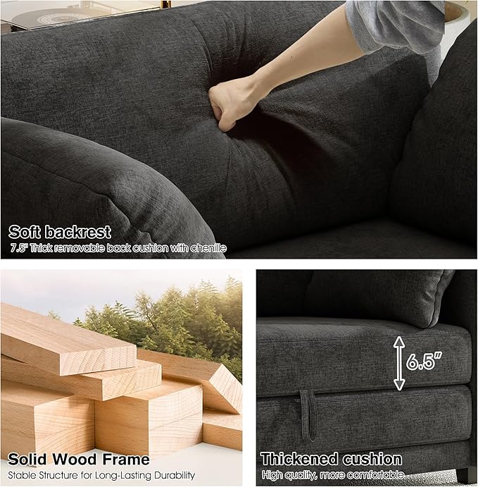 51" Loveseat Sleeper Sofa Bed, Chenille Convertible Floor Sofa Bed for Small Spaces, Folding Couch Bed with Deep Seat, 2 Pillows & Solid Frame, Pull Out Floor Couch for Living Room, Black