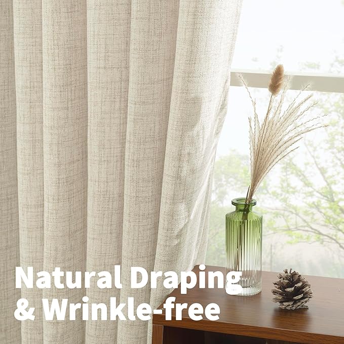 YoungsTex Linen Curtains 80 Inch Length for Living Room 2 Panels, Light Filtering Cream Semi Sheer Window Treatments with Bronze Grommet Privacy for Bedroom Farmhouse Dining, 52 x 80 Inch
