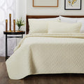 Cosy House Collection Luxury Rayon Derived from Bamboo 2-Piece Quilt Set - Ultra Soft Quilted Coverlet Bedspread - Classic Weave Stitch - Includes Quilt and 1 Pillow Sham (Twin/Twin XL, Cream)
