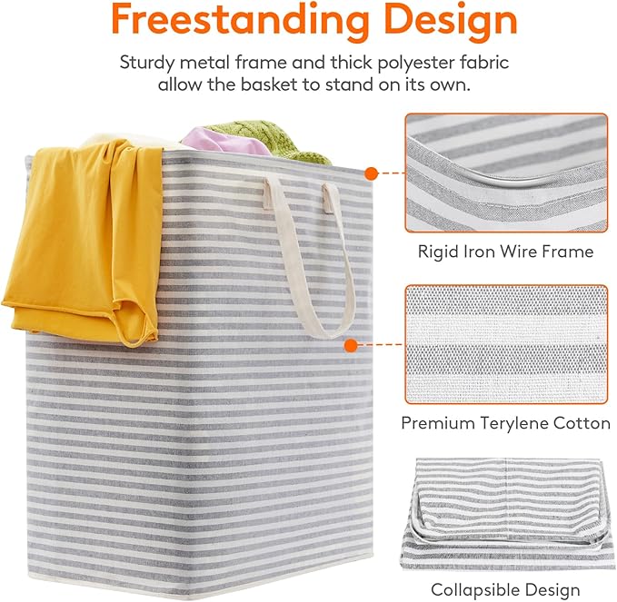 Lifewit 3 Pack Laundry Hamper Large Collapsible Laundry Baskets, Freestanding Waterproof Clothes Hamper with Easy Carry Handles in Laundry Room Bedroom Bathroom College Dorm for Adults, Gray, 3 x 100L