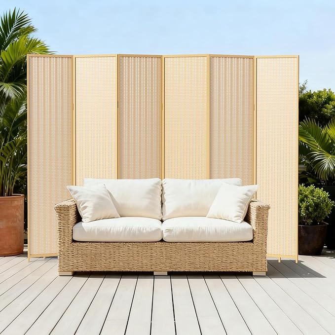 6 Panel Room Divider and Folding Screen,Bamboo Room Divider for Room Separation,67" H x 92.1" W