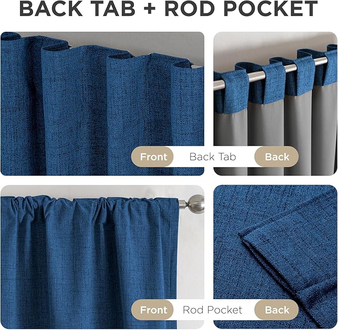 Joydeco Blackout Curtains for Bedroom - 96 Inch Long 100% Light Blocking 2 Panels Navy Blue Drapes, Thermal Insulated Room Darkening Curtains, Linen Textured for Living Room, Rod Pocket & Back Tabs