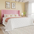 SHA CERLIN Full Size Velvet Upholstered Platform Bed Frame with Vertical Channel Tufted Wingback Headboard, Wooden Slats Support, Easy Assembly, Under Bed Storage, No Box Spring Required, Pink