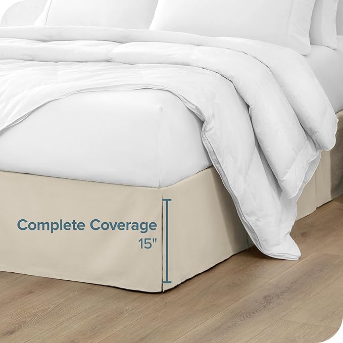 Bare Home King Bed Skirt - 15-Inch Tailored Drop Easy Fit - Bed Skirt for Beds - Center & Corner Pleats (King, Sand)