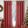 YoungsTex Red Linen Curtains 90 Inch Length for Living Room, Light Filtering Drapes with Bronze Grommet Privacy for Dining Bedroom Window, 52 x 90 Inch, 2 Panels