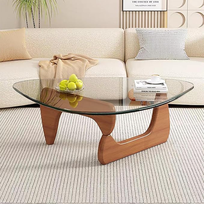 Modern Glass Coffee Table for Living Room, Mid Century Coffee Table, Small Coffee Tables, Suitable for Bedroom Living Room Reception Office Tables (Walnut/Transparent, Medium)