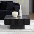 LKTART Square Coffee Table for Living Room, Accent Fluted Coffee Table with Storage, Modern Solid Wood Veneered Large Center Tea Table for Small Space Apartment (31.5''D×14''H-Black)