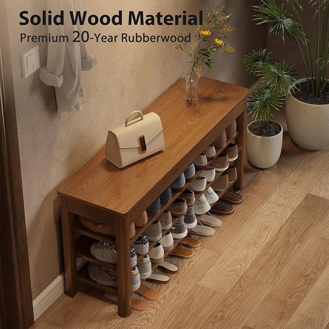 AQIMUELE 3 Tier Shoe Bench with Storage, Wood Shoe Rack for Front Door Entrance, Entryway Shoe Storage Bench.