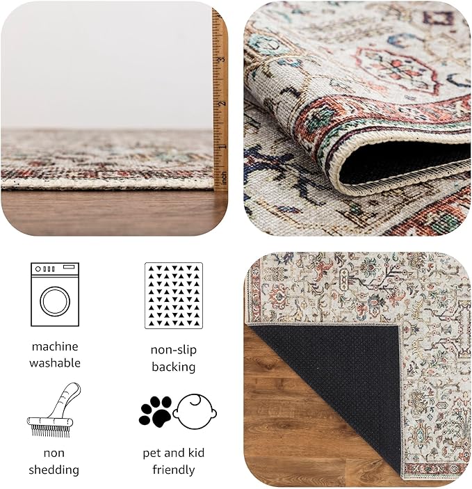 Keen Home Design 2x7 Rug - Machine Washable Runner Rug with Non-Slip Backing, Ideal for Hallway, Entryway, Kitchen, Laundry Room - Vintage, Easy Clean, Durable, Low Pile Rug - (2'6" x 7')
