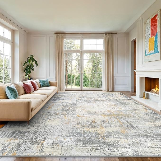 AMADA HOMEFURNISHING 9x12 Area Rugs for Living Room, Modern Large Area Rugs with Non-Slip Backing & Low Pile, Neutral Soft Washable Rug for Nursery, Bedroom, Dinning Room, Playroom, Beige