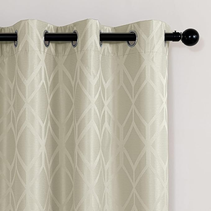 Amazon Basics Jacquard 2-Piece 100% Blackout Curtains, Living Room and Bedroom Drapes, Thermal Insulated Window Treatment, 42"x63", Beige