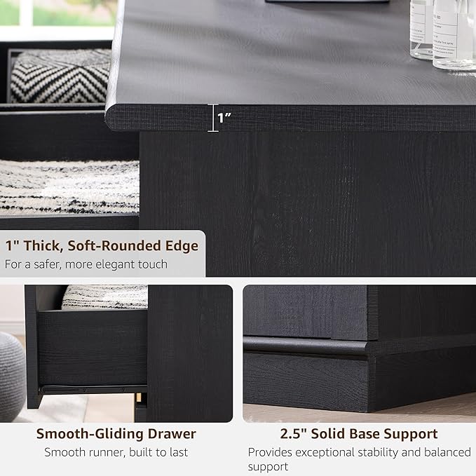 ACCOHOHO Arched Dresser for Bedroom with 6 Drawers, 47.3" Wide Modern Chest of Drawers with Rounded Edge & Metal Handles, Wood Storage Closet Dressers TV Stand for Living Room, Hallway, Black