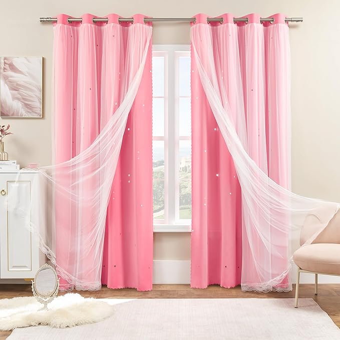 XiDi Curtains for Bedroom Decor Pink34/96/1 US