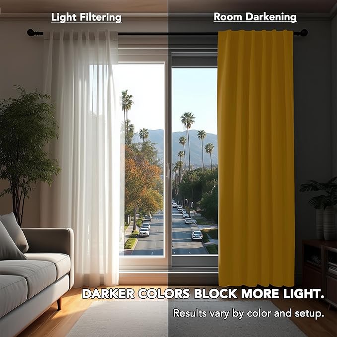 Deconovo Room Darkening Curtains Back Tab and Rod Pocket Curtains Thermal Insulated Blackout Curtains for Bedroom 52Wx72L Inch Mellow Yellow Set of 2