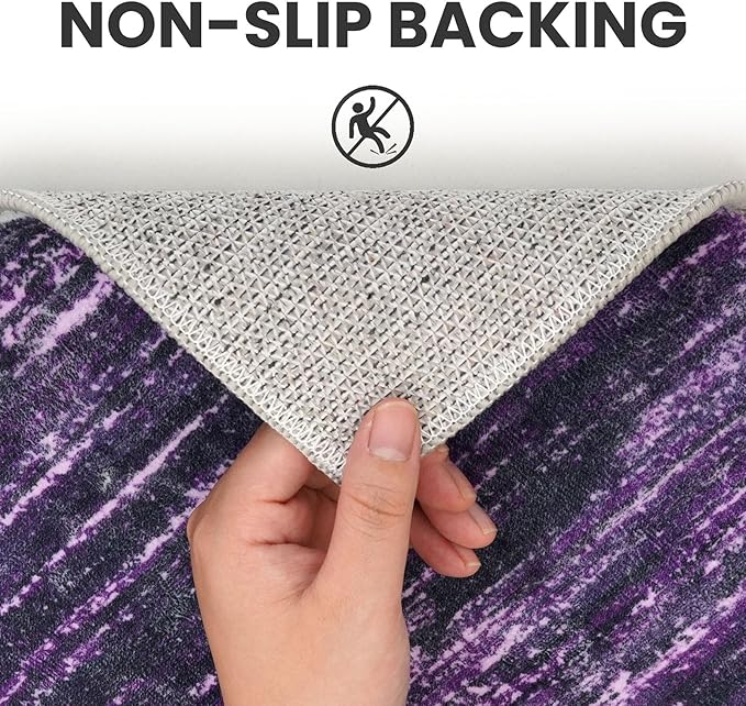 2x8 Modern Abstract Runner Rug for Hallways, Purple White Super Soft Hallway Decor Kitchen Rugs with Non-Slip, Non-Shedding Washable Rug for Entryway Bedroom Indoor