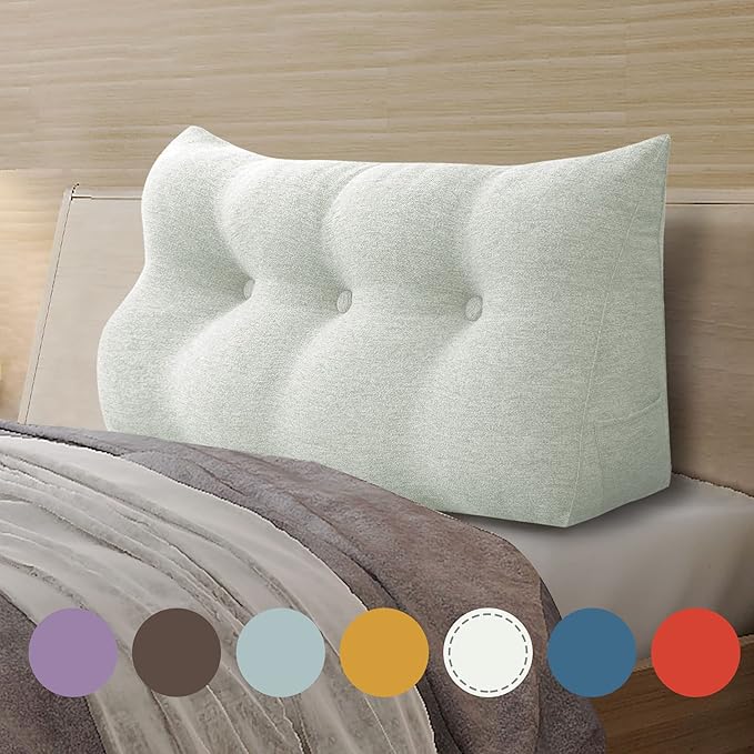 homecozy Wedge Headboard Pillow Dorm Room Reading Pillow Back Support for Sitting Up in Bed Bolster Lumbar Cushion Body Positioning Bedrest Cotton Linen 39in Grey-Beige Twin