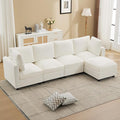 116'' 4-Seater Modular Sectional Cloud Sofa with Ottoman, Convertible L-Shaped Couch for Living Room, Modern Deep Seat Modular Sofa, Chenille Beige