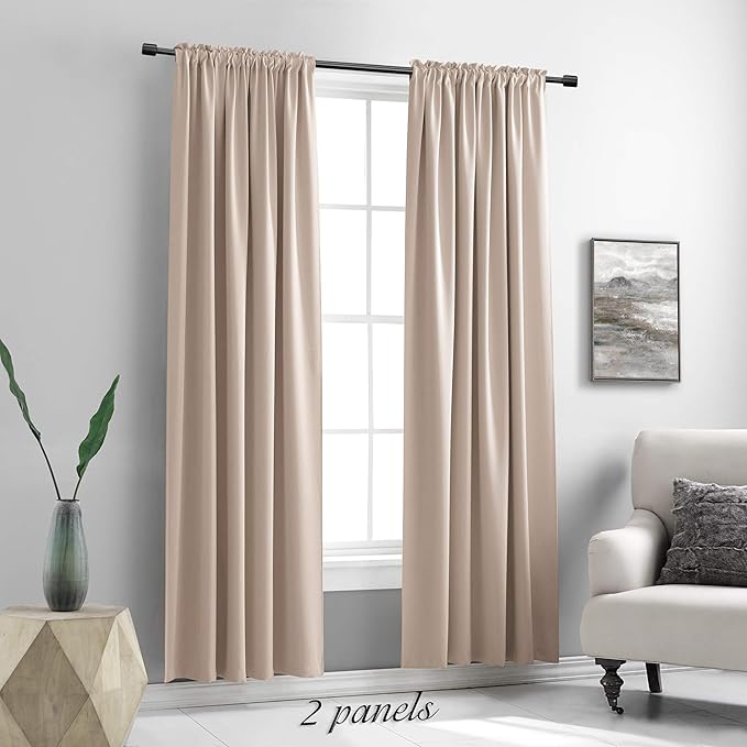 DONREN Room Darkening Curtain Panels - Boy's Room Drapes with Rod Pocket,Energy Smart Thermal Insulated Window Treatment Curtains(Warm Taupe,52 W x 90 inches L,2 Panels)