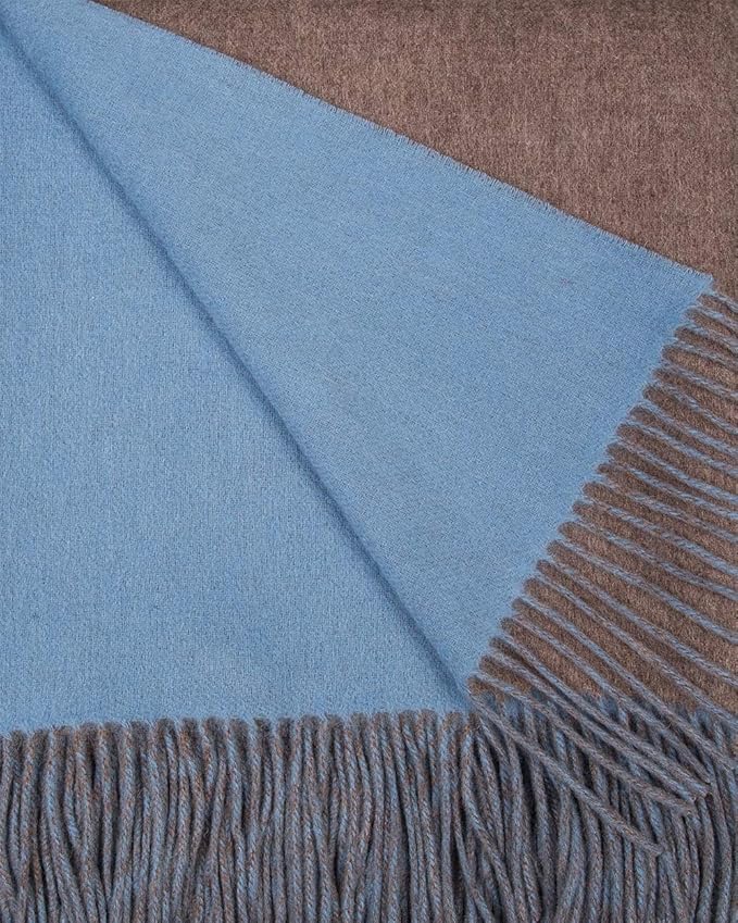 Alashan Cashmere Blend Double Faced Throw-Super Soft and Luxe Fabric- Perfect for Cozy Nights! 95% Merino Wool/5% Cashmere, 50" x 70", Great Gift Item. - Mushroom & Blue Skies