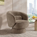 Swivel Accent Chair, Modern 360 Degree Swivel Barrel Chair with Arms & Curved Back and Lumbar Support Cushion, Comfy Round Single Boucle Sofa for Small Space, Living Room, Bedroom, Brown