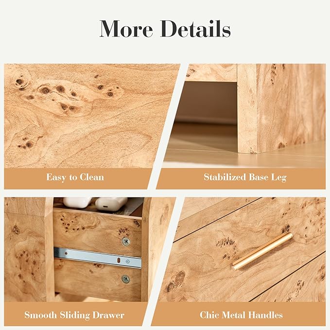 Night Stand [Unique Curved Profile] [FSC-Certified Wooden Board] 1-Drawer and 1 Storage Shelf Nightstand 24" H Metal Handle Modern Bedside Table Side Table End Table