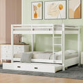 Bellemave Queen Over Queen Size Bunk Bed with Trundle for Kids/Adults,Solid Wood Bunk Bed Frame Queen Size with Ladder & Safety Guardrails,White