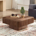 LKTART Square Coffee Table for Living Room, Accent Fluted Coffee Table with Storage, Modern Solid Wood Veneered Large Center Tea Table for Small Space Apartment (35.4''D×16''H-Walnut)
