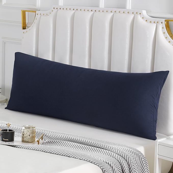 Oubonun 100% Jersey Cotton Body Pillow Cover with Zipper - Luxury Soft Removable Pillow Case - Long Fuzzy - Knitted (Navy Blue, 21"X54")