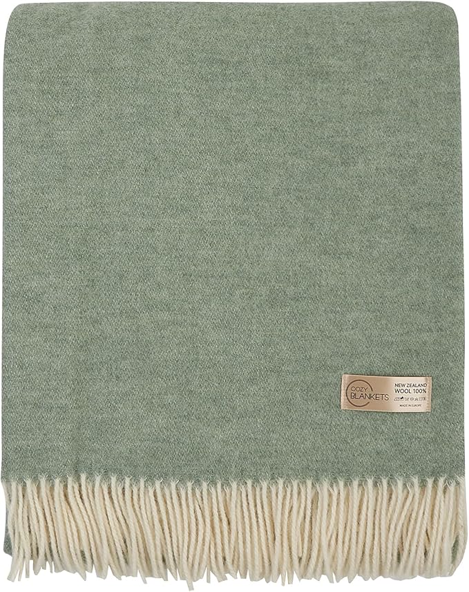 | Wool Blanket/Throw | 100% New Zealand Wool | Perfect for Home and Outdoors | Virgin Wool Throw with Fringes 55"x79"(140 x 200 cm)