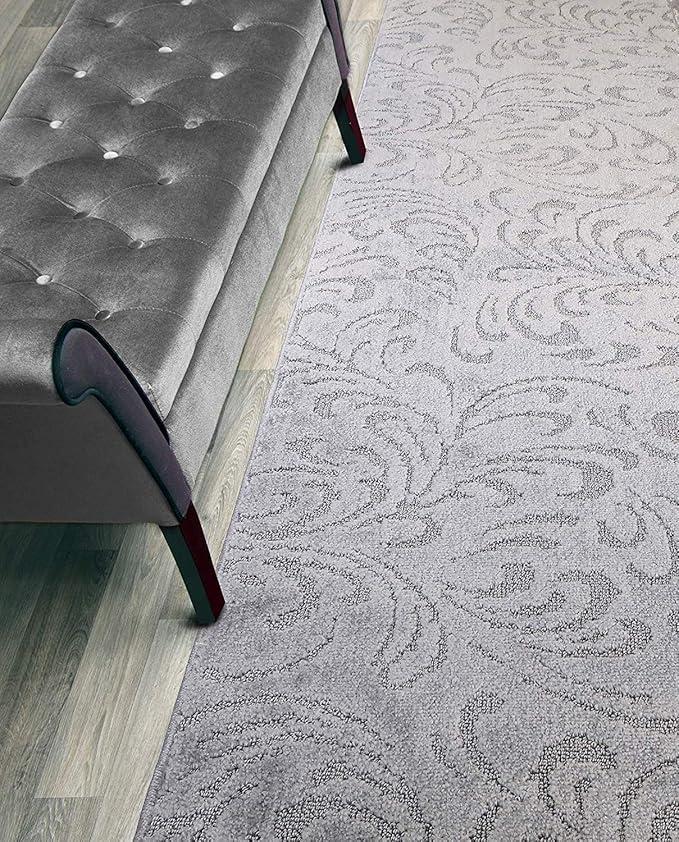 Custom Length Hallway Runner Rug,Slip Resistant,Floral Grey, 26 Inch X 11 feet, Sold and Priced Per Foot