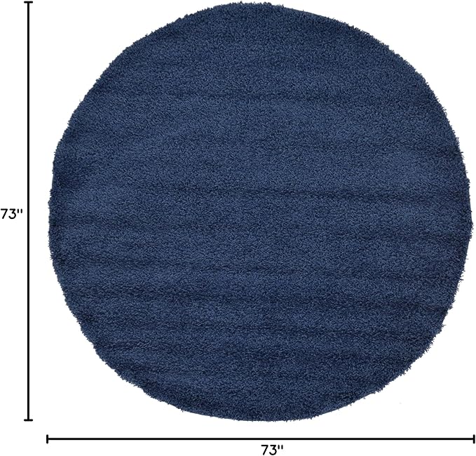 Unique Loom Solid Shag Collection Area Rug (6' 1" Round, Sapphire Blue/ Navy Blue)