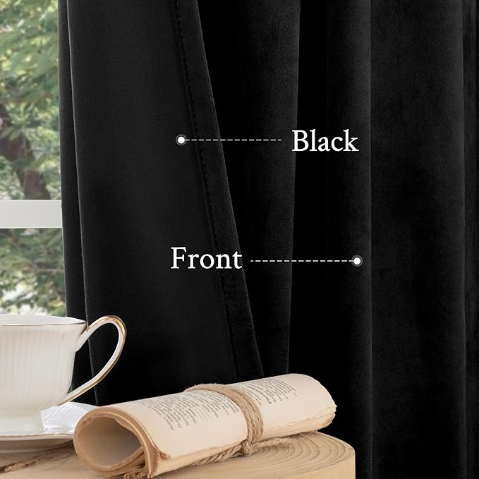 LAMIT Velvet Blackout Curtains for Bedroom 102 Inch Length, Halloween Black Room Darkening Thermal Panels Privacy Protected Back Tab and Rod Pocket Drapes for Living Room, 2 Panels, 52 x 102 Inch
