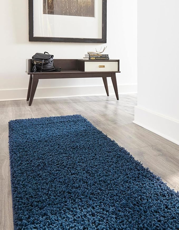 Unique Loom Solid Shag Collection Area Rug (2' 6" x 19' 8" Runner, Sapphire Blue/ Navy Blue)