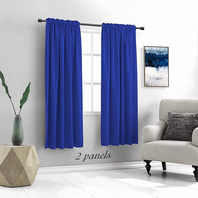 DONREN Cobalt Blue Curtains Blackout Curtains - 63 Inch Curtains Thermal Insulated Rod Pocket Curtain Panels for Living Room,2 Panels