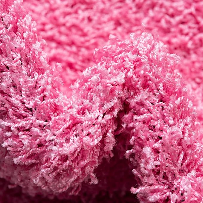 Unique Loom Solid Shag Collection Area Rug (3' 3" Round, Taffy Pink)