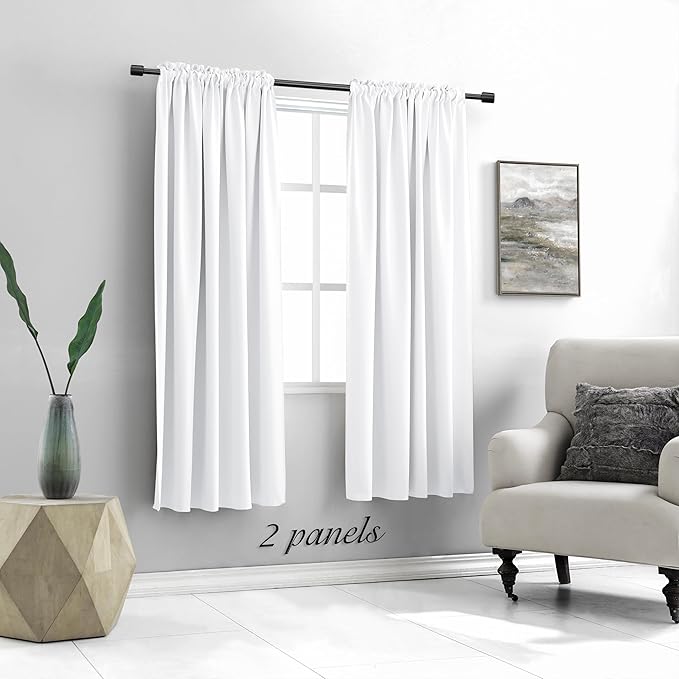 DONREN Window Decor Kitchen Curtain Drapes - Half Room Darkening Thermal Insulated Curtains Set Rod Pocket Energy Saving for Kitchen Livingroom Dining,52 Wide x 72 Long,Pure White,2 Panels