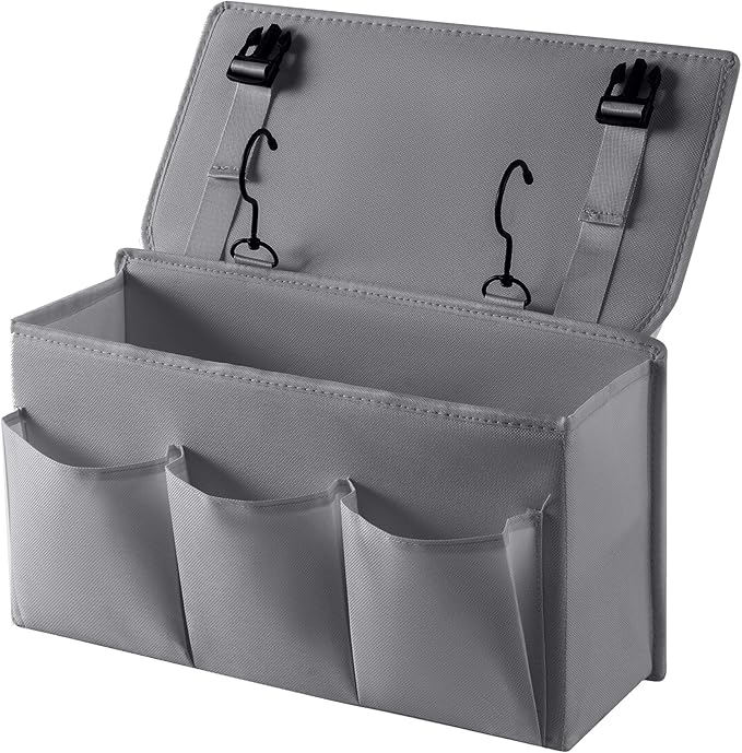 LASAMOLL Bedside Caddy Bedside Storage Organizer,Bed Caddy With Thickened Material Suitable for Homes, Dormitories, Hospitals, Cribs, RVs，Great for Magazines,Books,Remote, Phone (Grey)