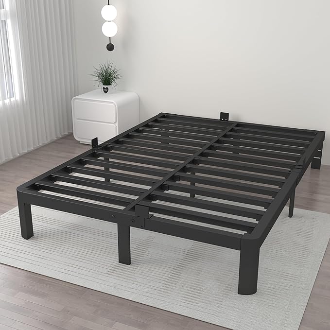 ITIMIDI 10 Inch Bed Frame King Size with Metal Gaskets, No Box Spring Needed, Heavy Duty Steel Support 3000 LBS, DIY Headboard, Anti-Slip Mattress Stopper, Round Corner Leg, Easy Assembly, Black