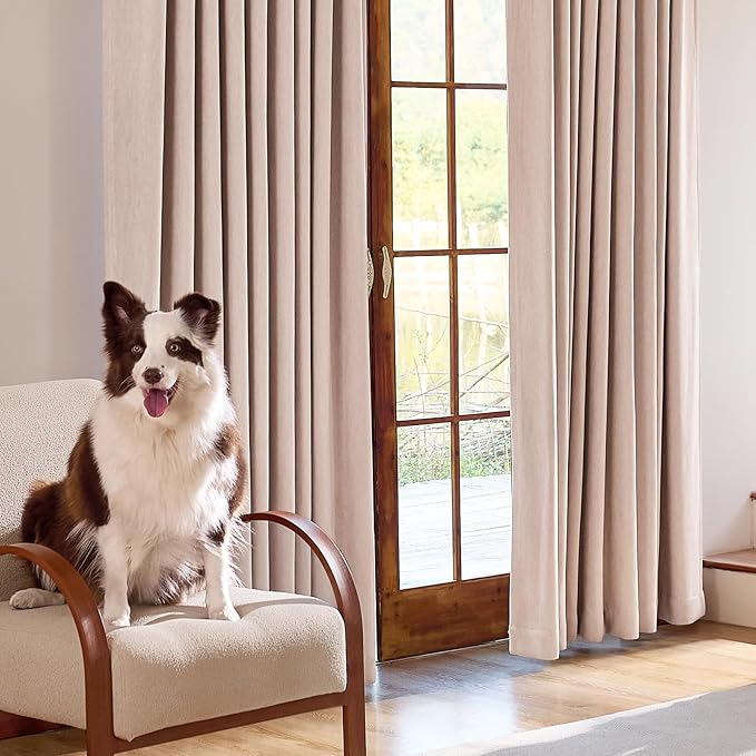 jinchan Chenille Blackout Curtains 84 Inches Long 2 Panels Light Pink Thermal Insulated Curtains for Bedroom Living Room Triple Weave Noise Reducing Nursery Drapes Back Tab Girls Room Curtains 50x84