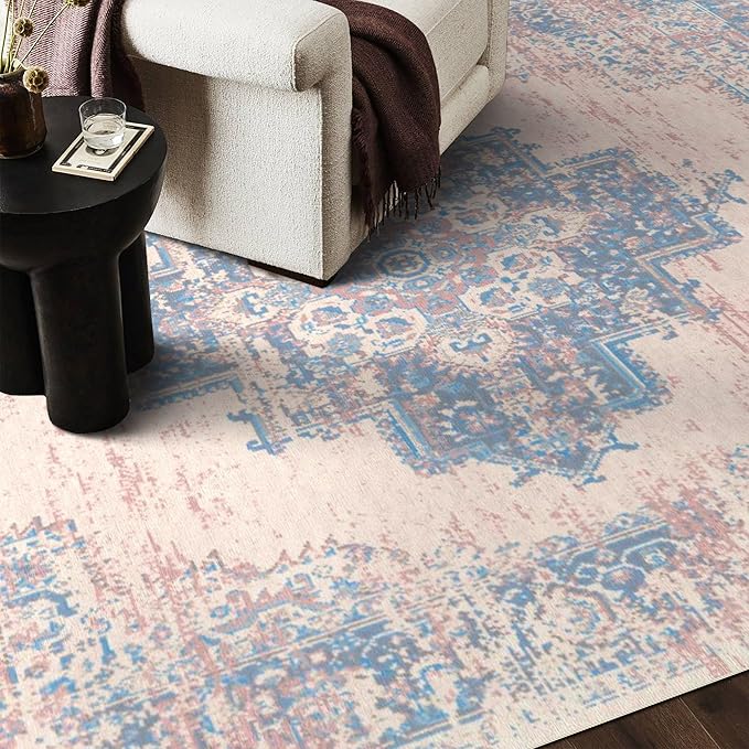 vivorug Runner Rug 2'x8' Machine Washable Non-Slip Runners for Hallways Kitchen Entryway Laundry Room Vintage-Inspired Carpet Hallway Runner Pink