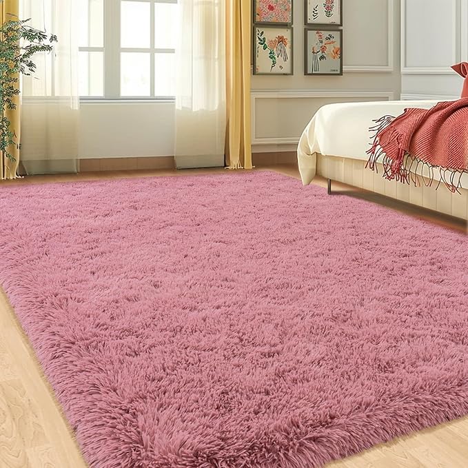 Fluffy Rug for Bedroom, 4x6 Blush Pink Shag Area Rug for Living Room, Soft Modern Indoor Fuzzy Plush Rug, Non-Slip Shaggy Carpet for Girls Kids Room Nursery Dorm Home Decor