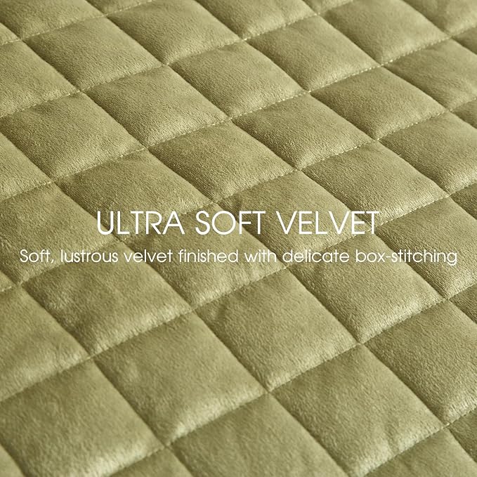 Powdion Velvet Quilt Queen,Luxury Olive Green Quilt Comforter Queen Size 3 Pieces Soft Cozy Oversized Bedspreads Coverlet for All Seasons with 2 Pillow Shams,90x90 Shabby Chic Green Quilt Set