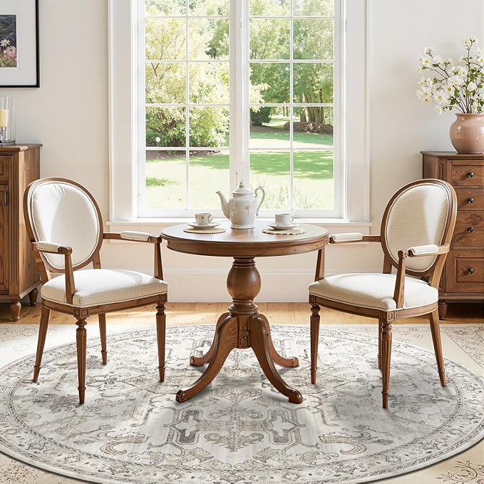 jinchan Round Rug 6ft Area Rug Vintage Floor Mat Kitchen Indoor Ultra-Thin Soft Floral Print Washable Circle 6' Accent for Farmhouse Non Slip Dining Room Living Room Bedroom Office Taupe