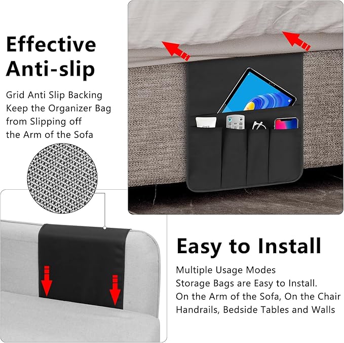 WETRBWEH Non-slip Couch Organizer Armchair Caddy, Oxford TV Remote Control Holder Bedside Caddy with 5 Pockets for Key Glasses Phone Magazine Holders.