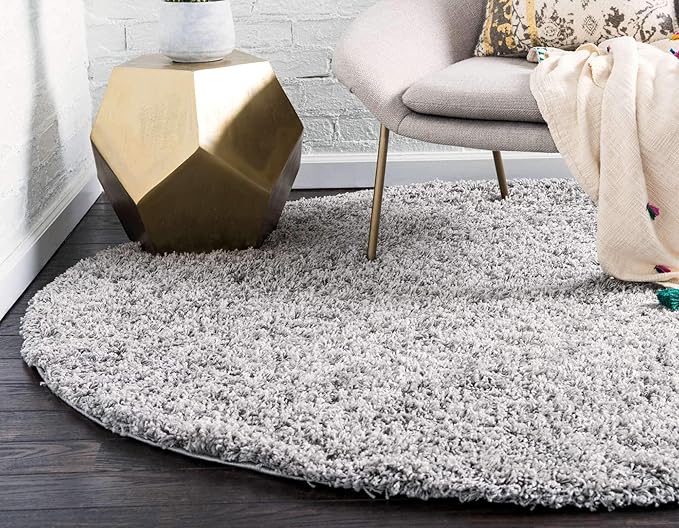 Unique Loom Solid Shag Collection Area Rug (8' Round, Cloud Gray)