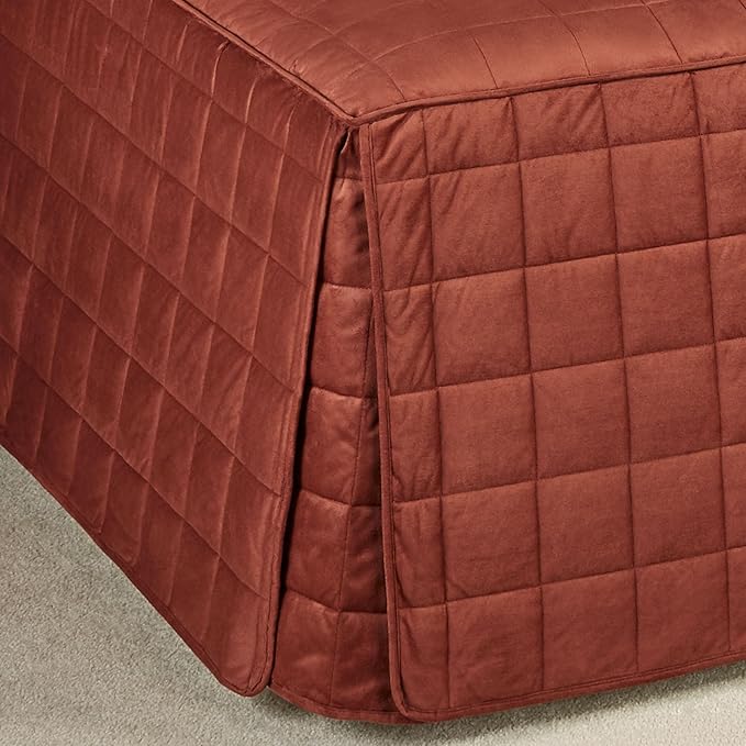 Camden Luxury Bedding | Warm Russet Color | Fitted Hollywood Daybed Bedding | Faux Suede Box Quilted Design | 5 Piece Set Includes Extra Long Hollywood Cover, 2 Bolster Shams, and 2 Bolster Pillows